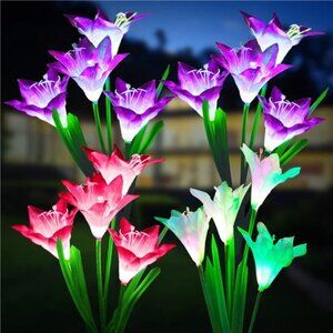 Outdoor Solar Lights, 4 Pack Solar Garden Lights with Bigger Lily Flowers